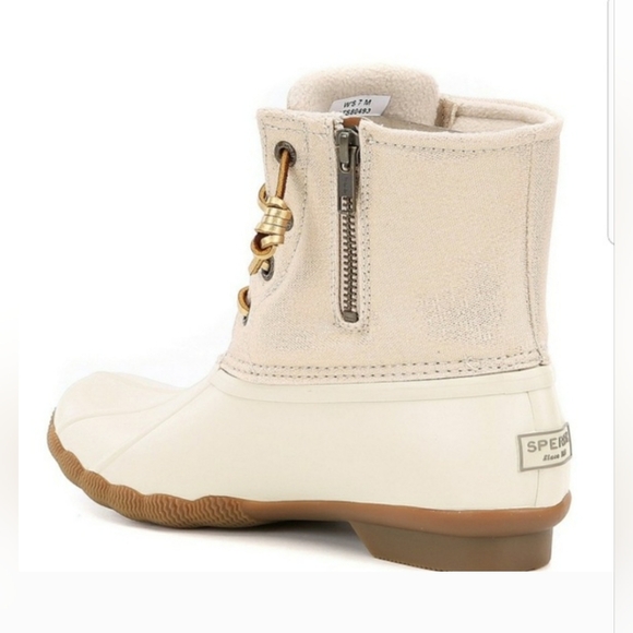 Sperry Topsider Saltwater Oat/Gold Waterproof Duck Booties Rain Boots Womens 9.5 - Picture 2 of 12